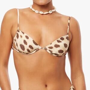 WEWOREWHAT Women's Animal Print Ruched Underwire Bikini Top Leopard L NWT